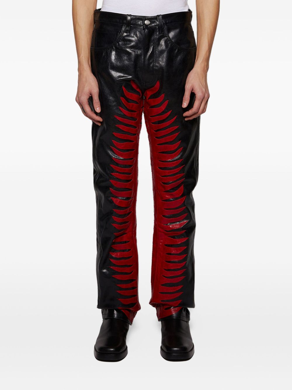 Sun Ray leather flame-detail trousers - Black