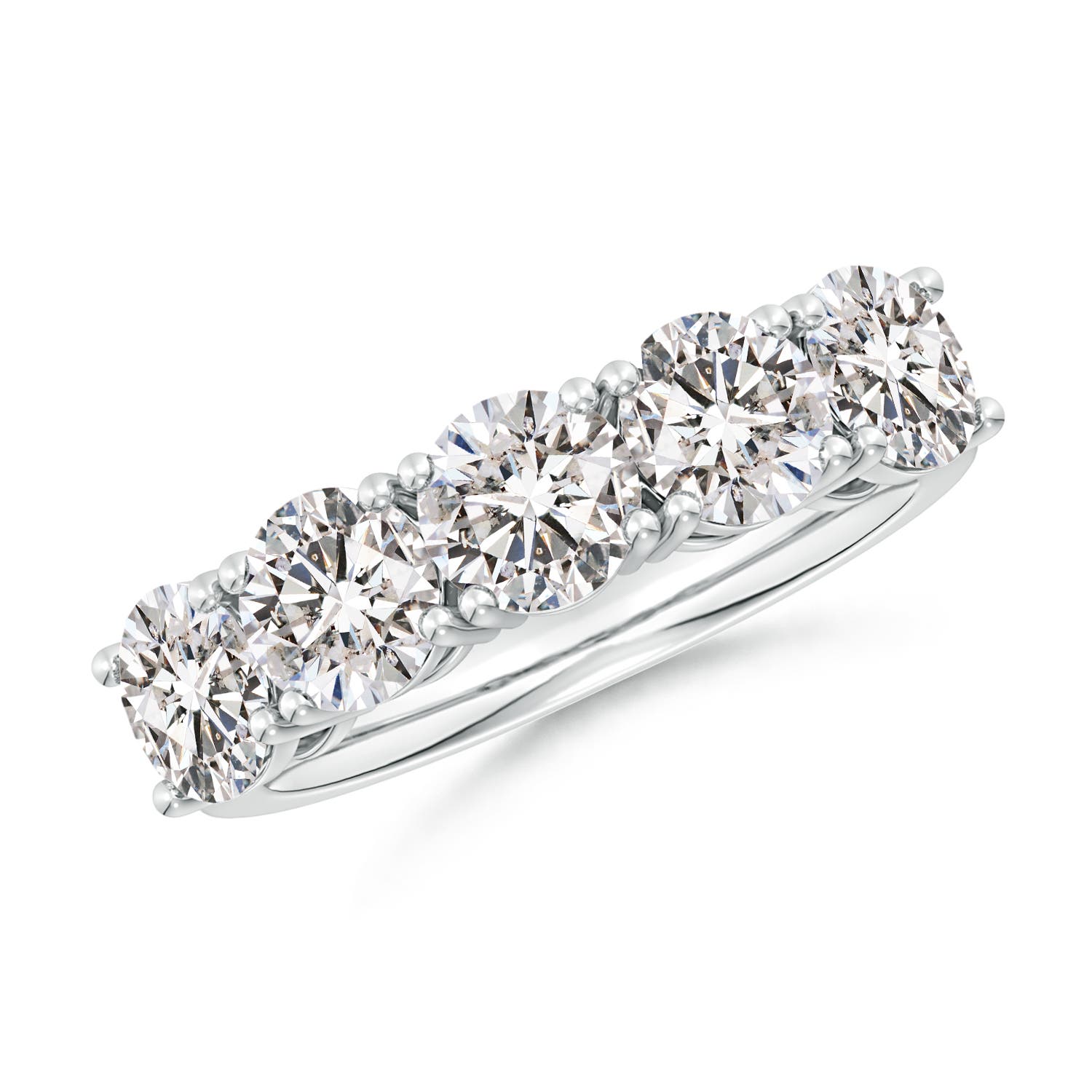 Angara 3.15 Carats Prong-Set Round Diamond Five Stone Wedding Ring in Silver