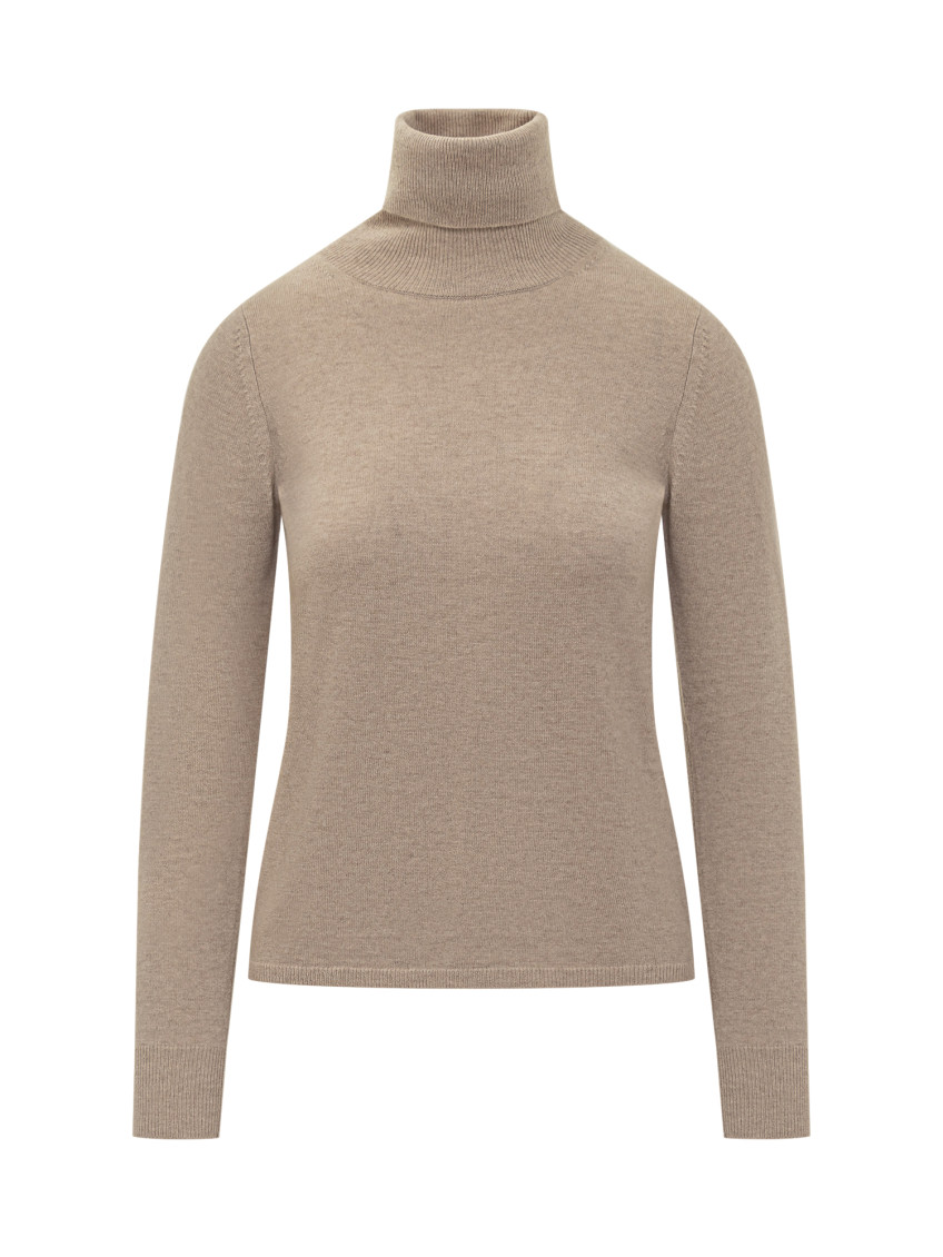 Beige Solid Turtle Neck Sweater