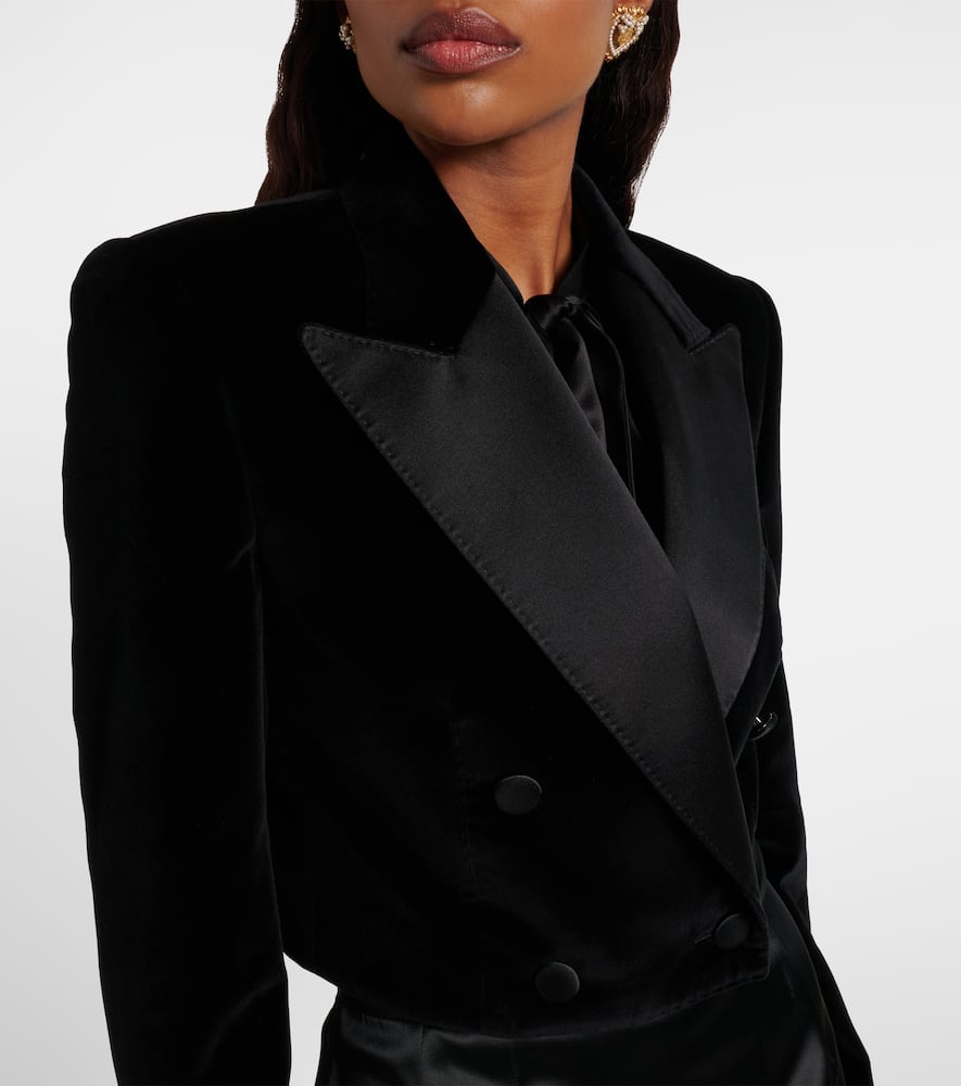 Cropped cotton-blend velvet blazer