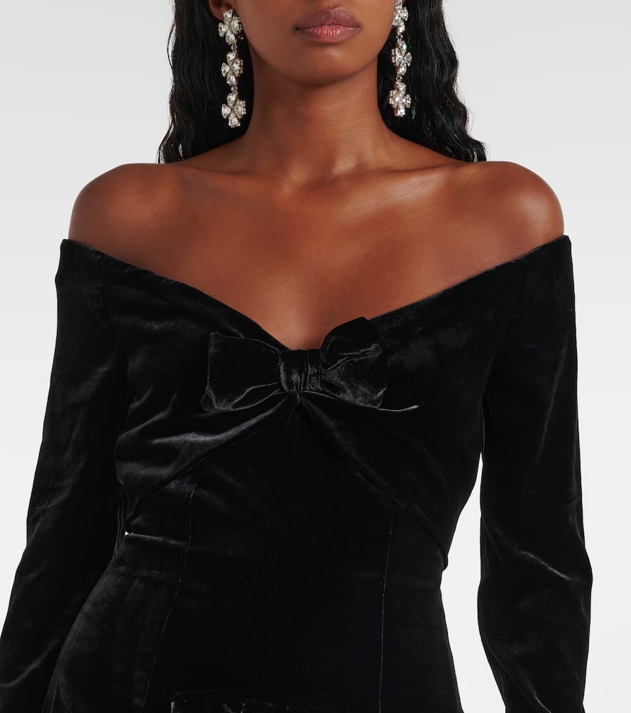 Bow-detail off-shoulder velvet gown