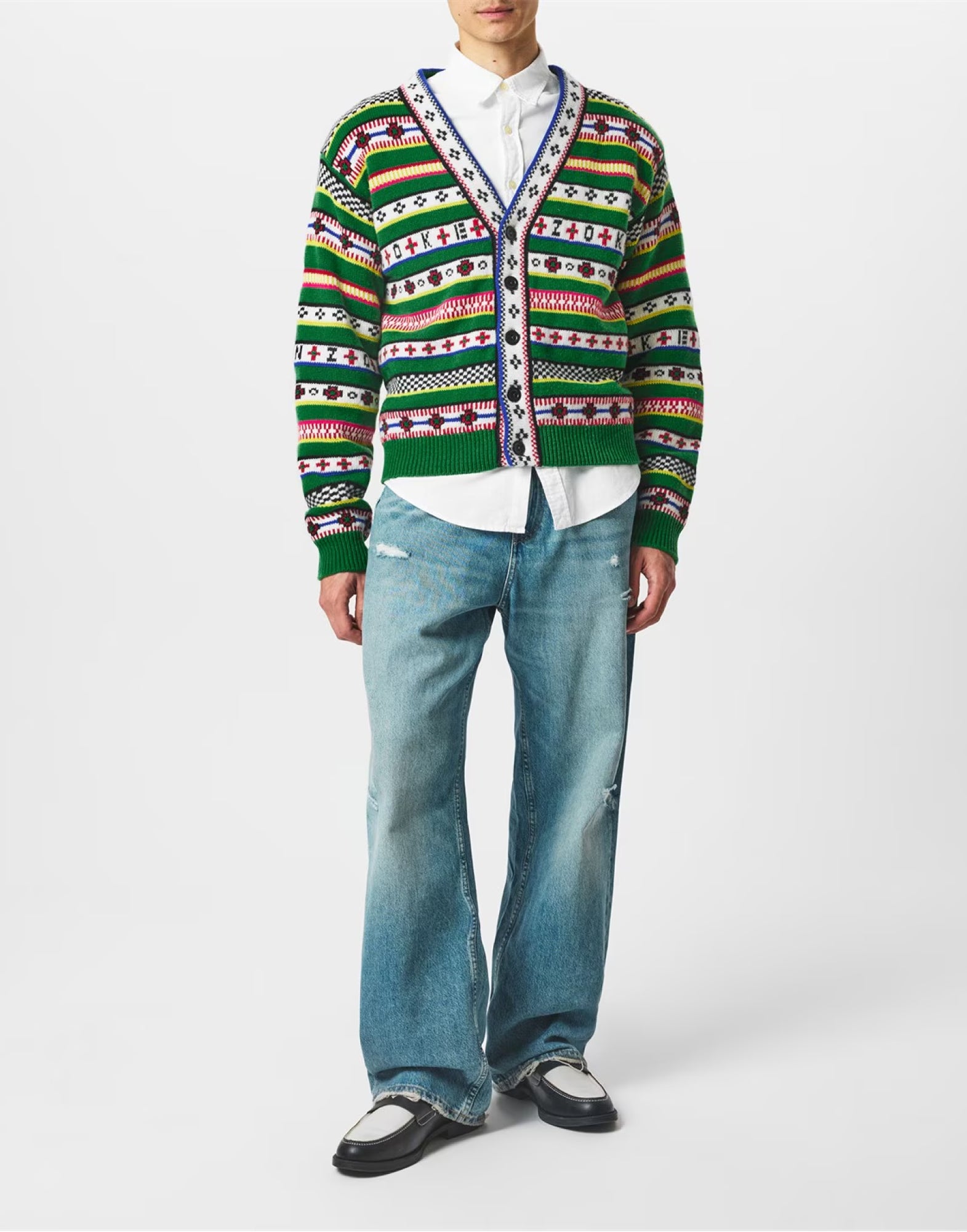 Fairisle Jacquard Wool-Blend Cardigan — Green