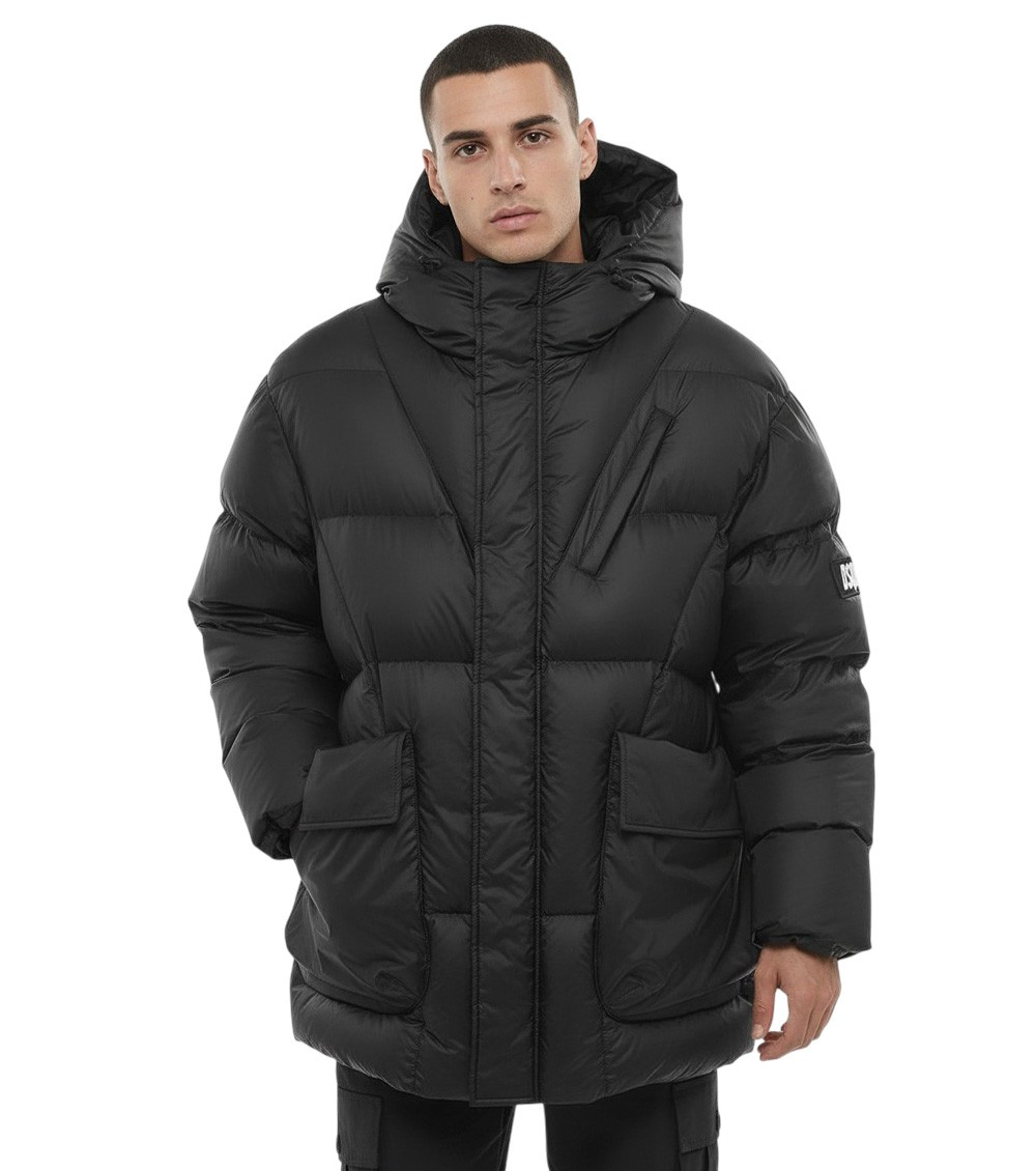Black Quilted Hooded Jacket
