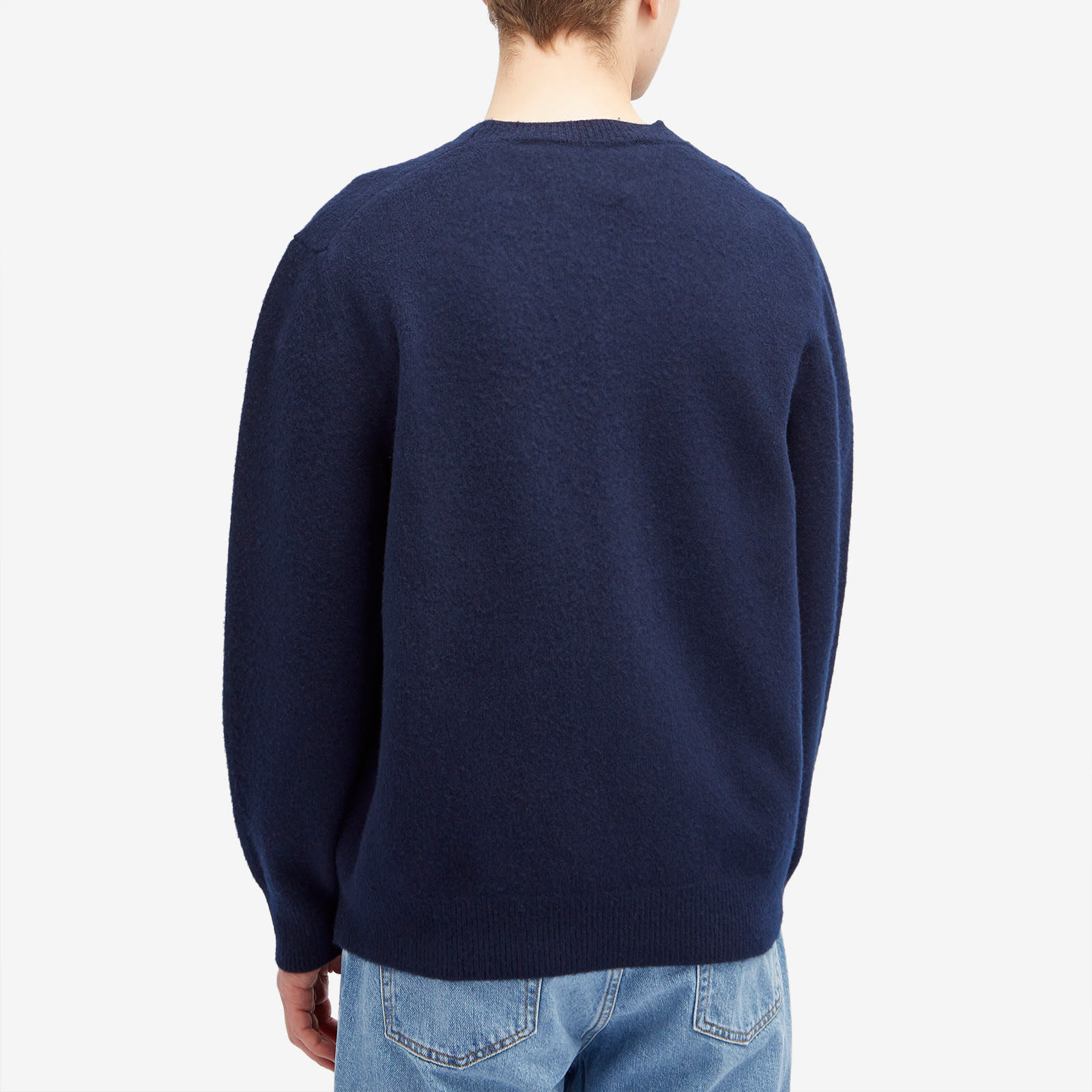 Men's Relaxed Boiled Wool Crew Neck Jumper in Marine Blue