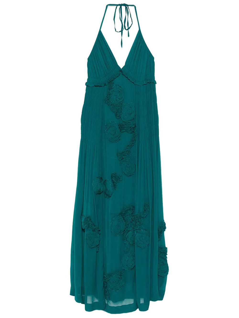 Drina Viscose Long Dress With Floral Appliqués
