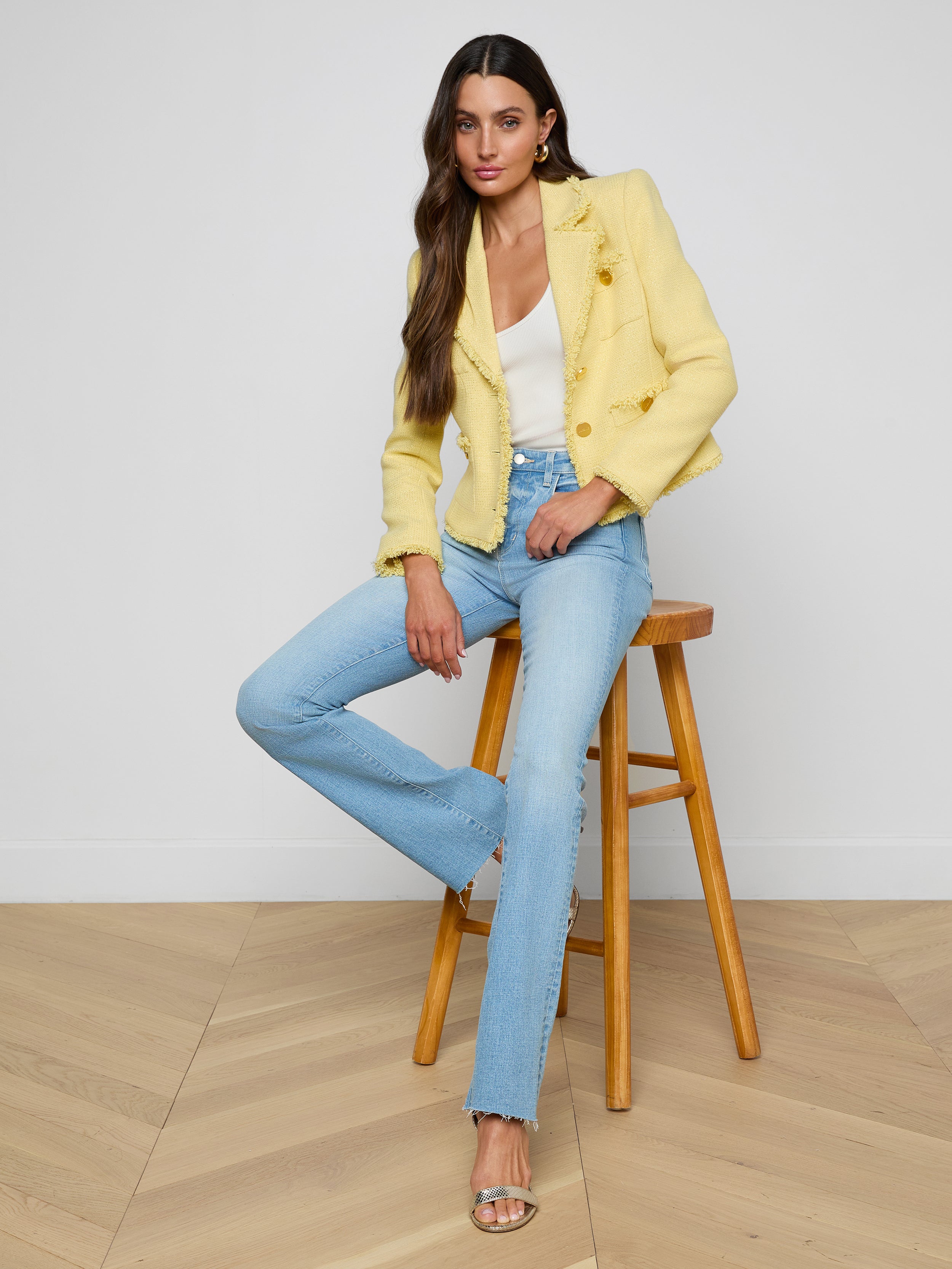 Sylvia Tweed Jacket In Pale Yellow/light Gold