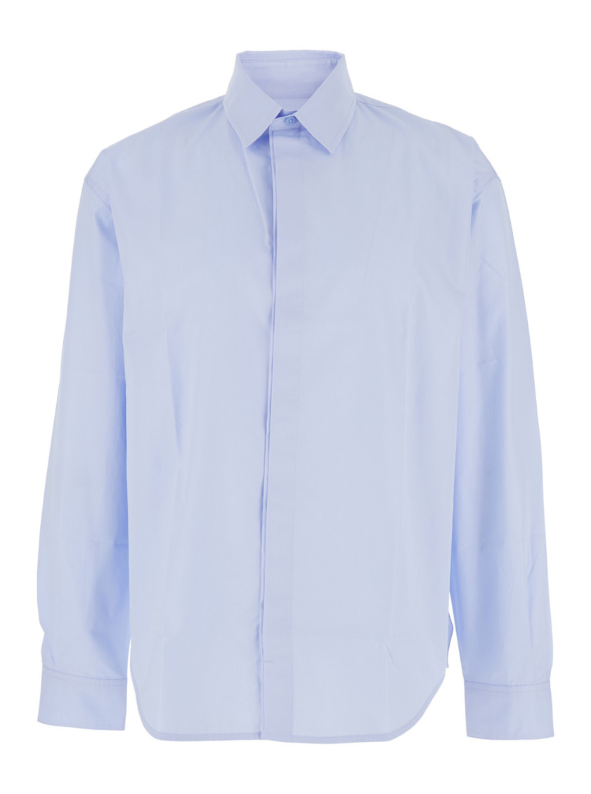 Simon Light Blue Shirt With Logo Lettering On The Front In Cotton Man
