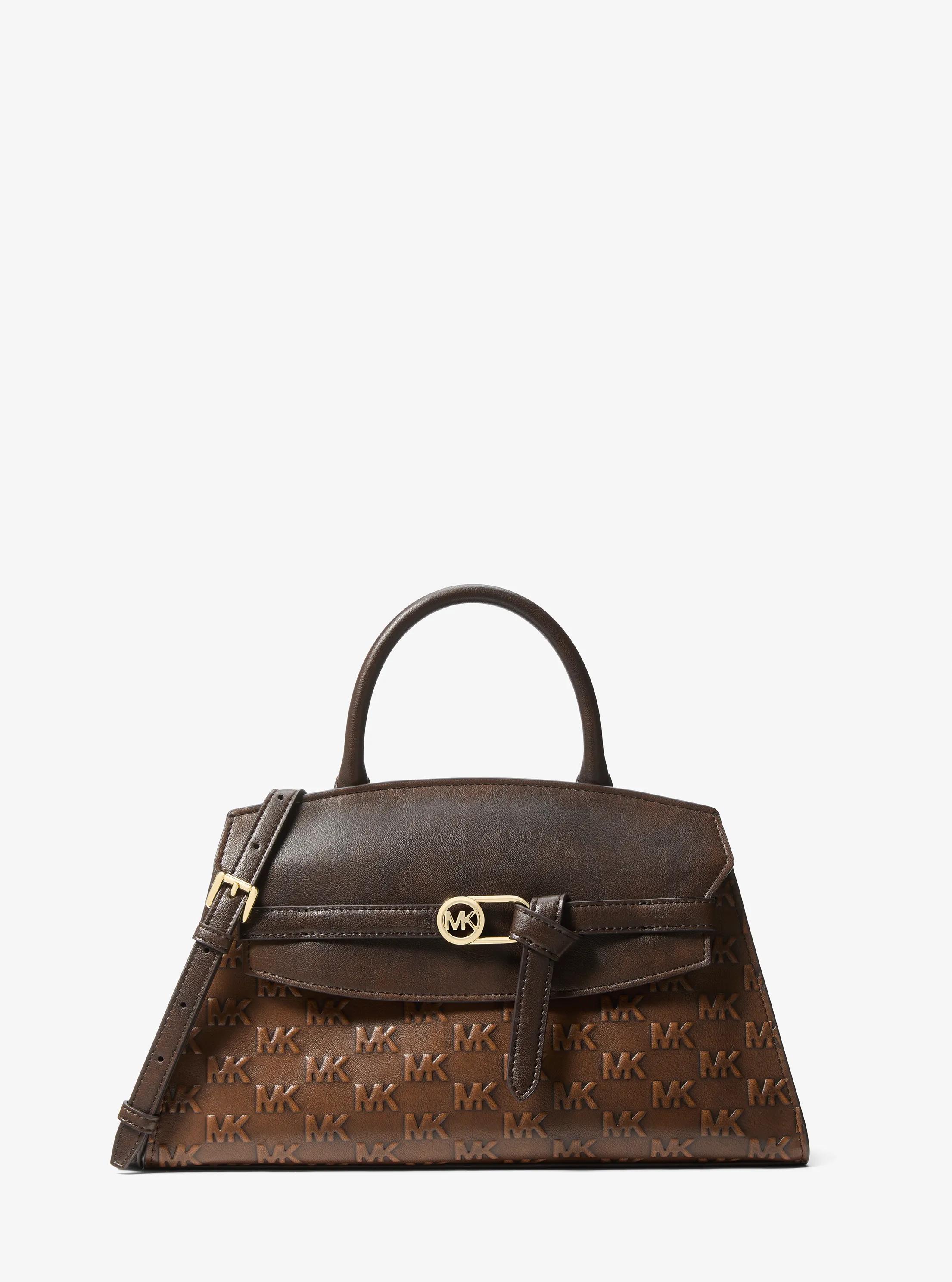 Greta Medium Logo Embossed Satchel in Brown - One Size