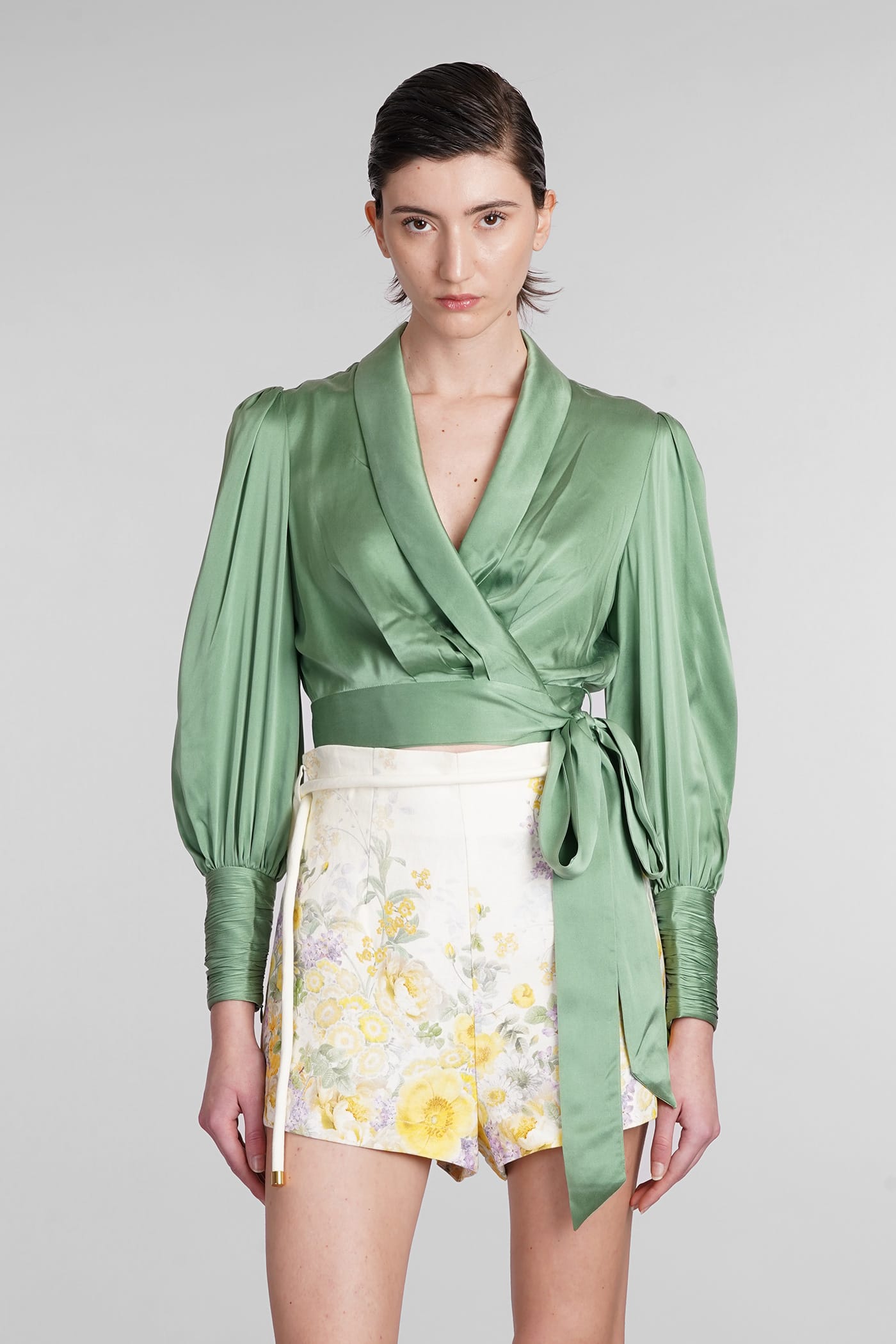 Silk cropped wrap top - Green