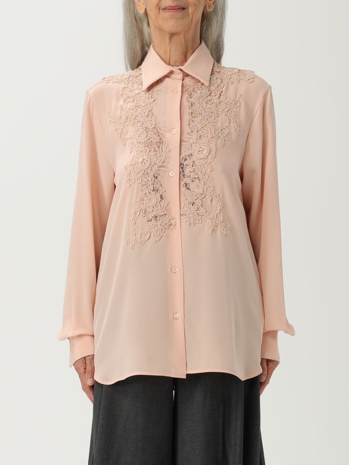 Lace-panel shirt - Pink