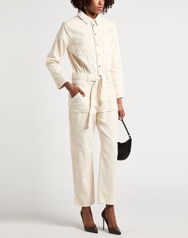 Woman Jumpsuit Beige Size 8 Cotton, Elastane