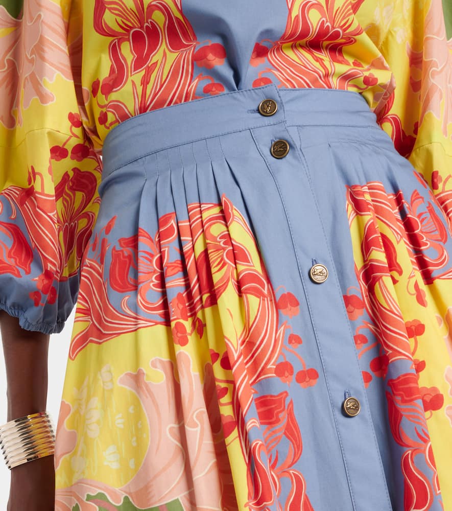 Printed cotton poplin midi skirt