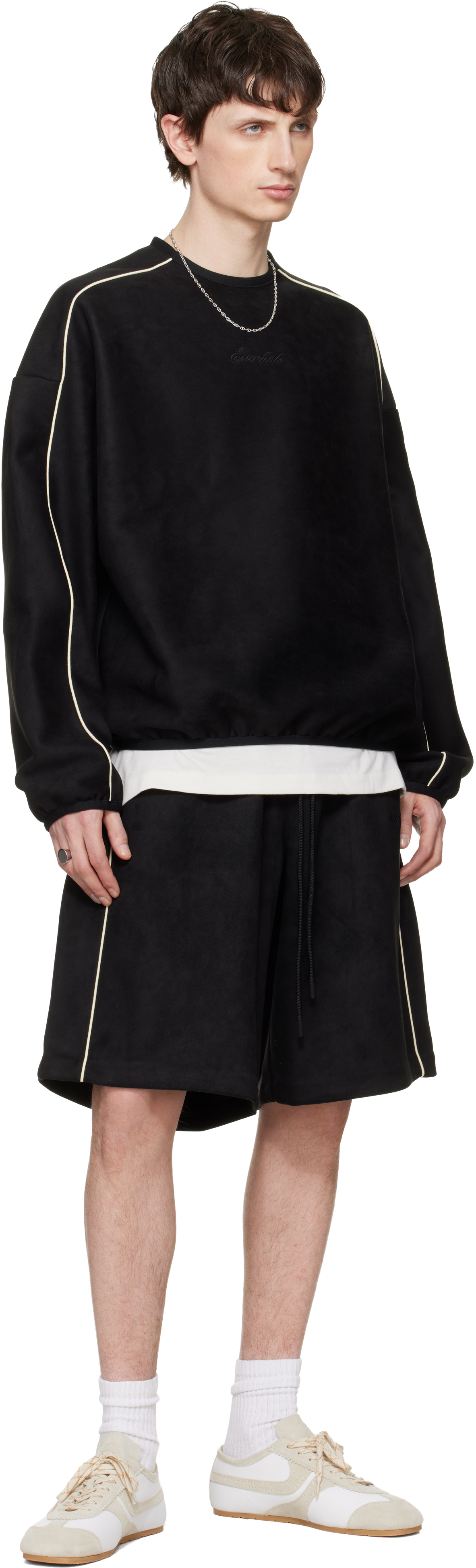 Black Signature Modern Crewneck Faux-Suede Sweatshirt