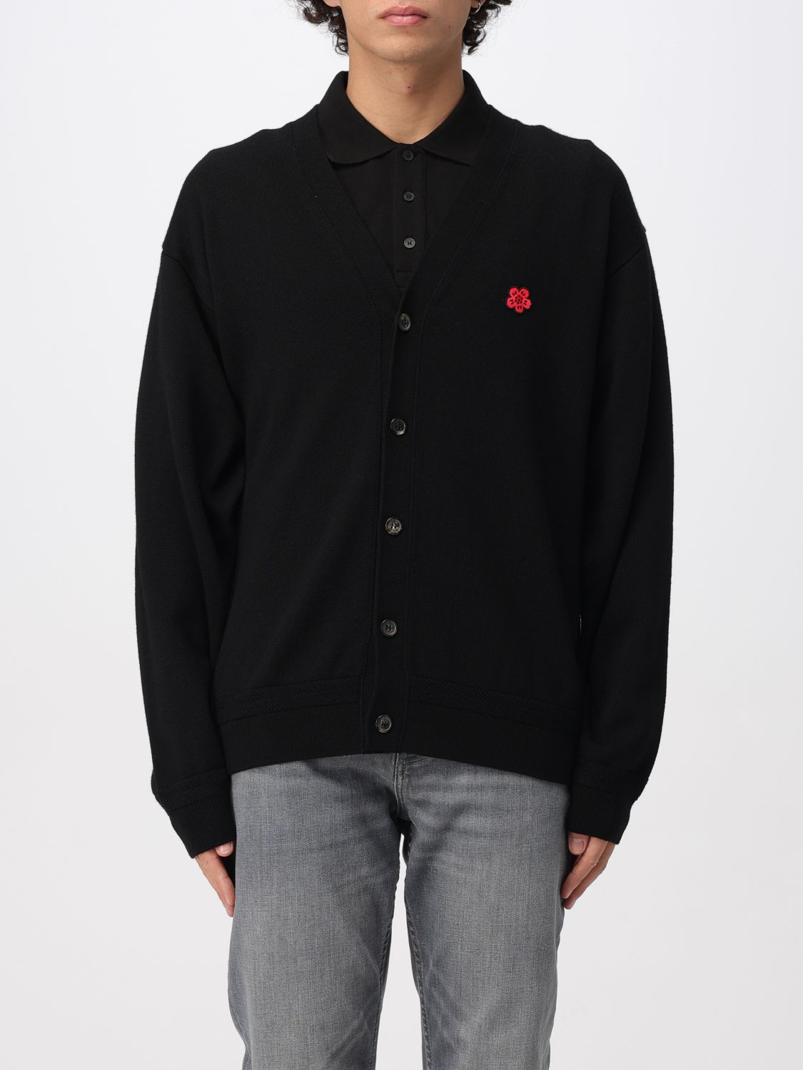 Embroidered-motif cardigan - Black