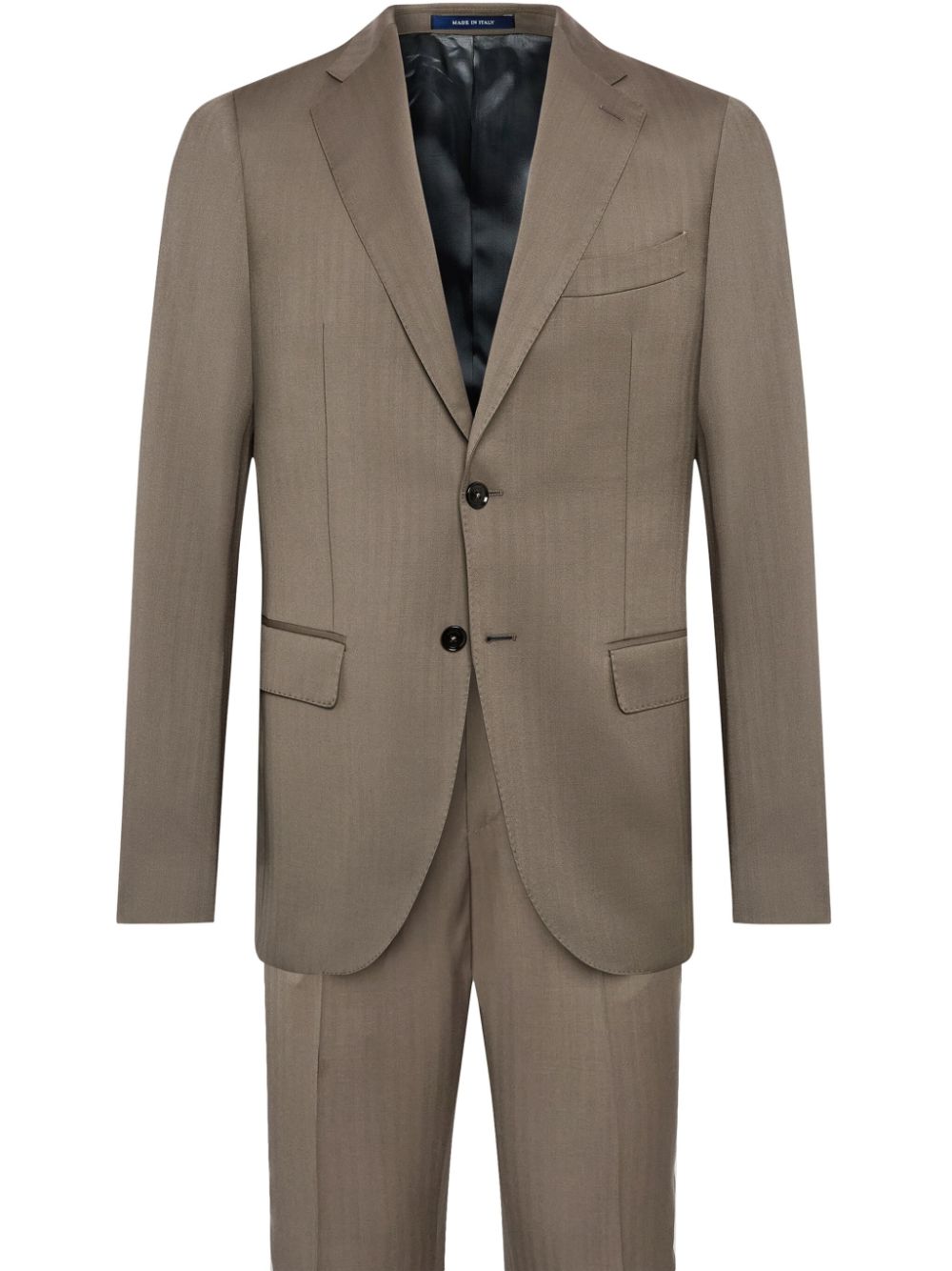Dove Grey Herringbone Pure Wool Suit - Brown