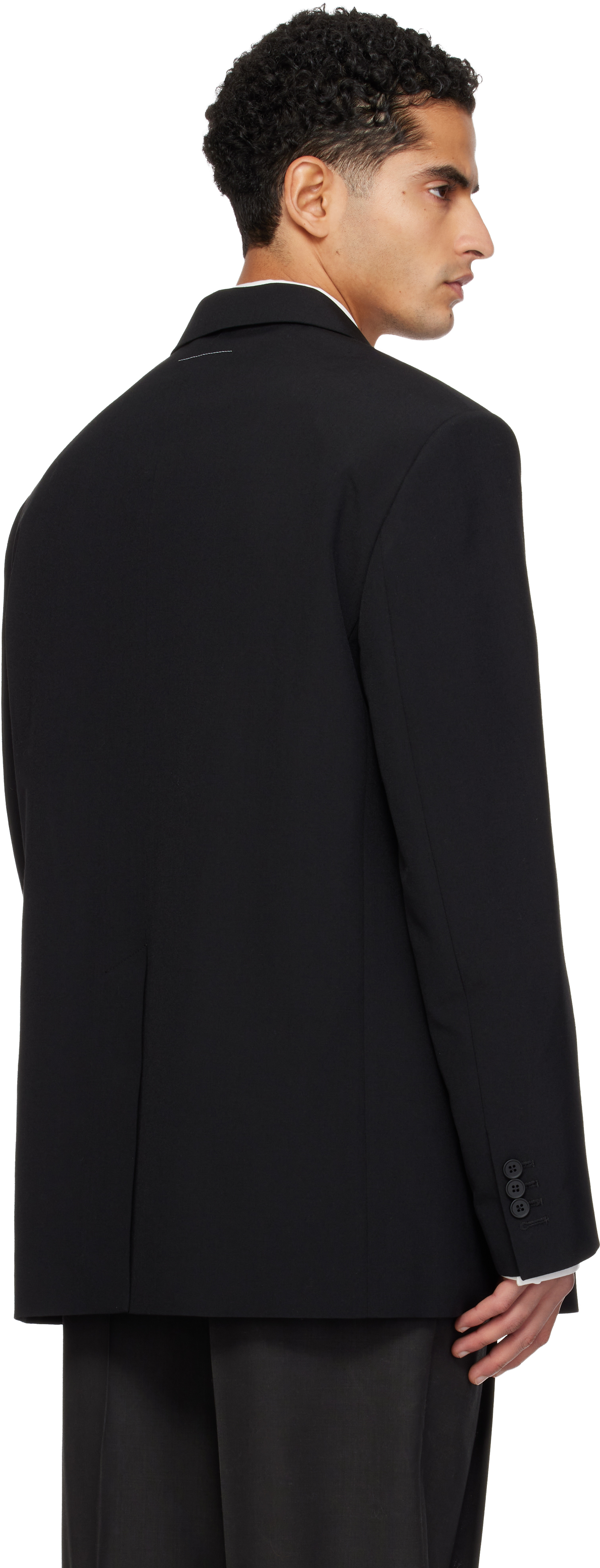 Black Stapled Wool-Blend Blazer