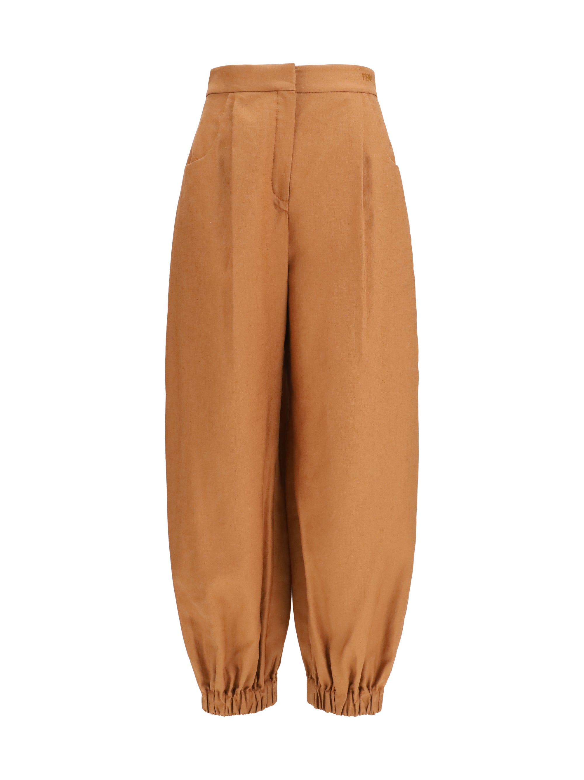 Cotton-Linen Balloon Trousers — Brown