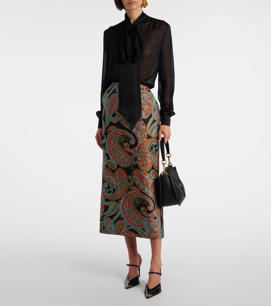 Paisley jacquard midi skirt