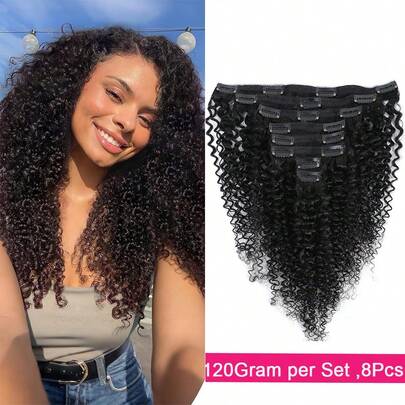 Christmas Dinner Look Kinky Curly Clip Ins Human Hair 120g 8pcs 20 Clips New Year's Countdown Party 3C 4A Curly Clip In Hair Extensions Christmas Cosp