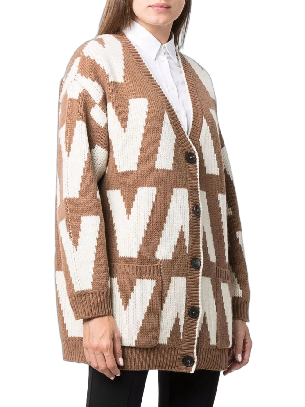 Logo-Intarsia Virgin Wool Cardigan — Brown