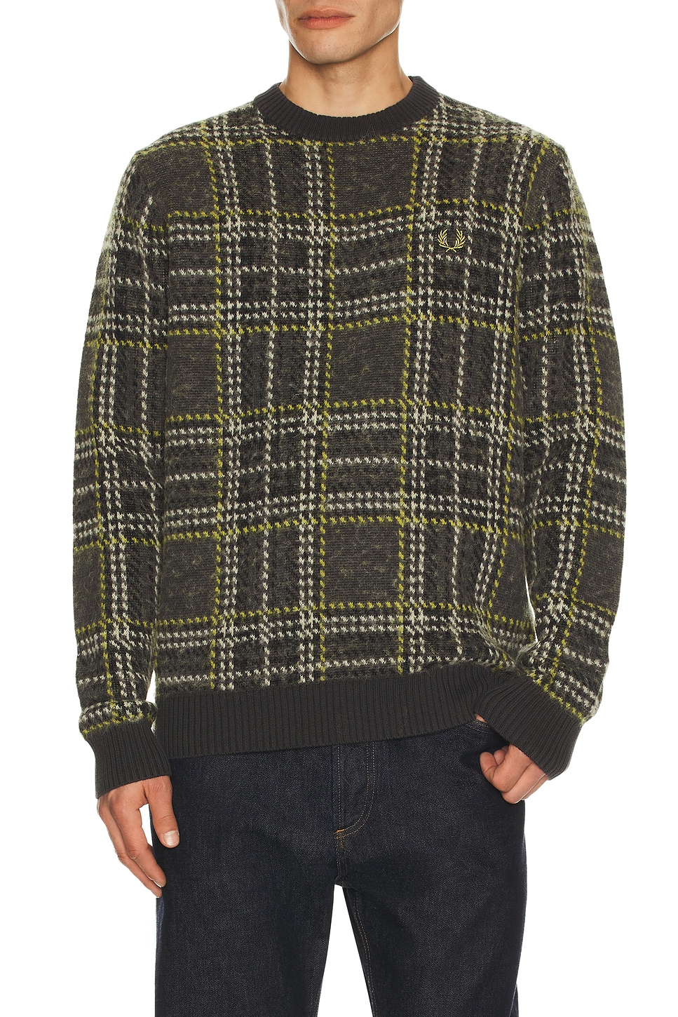 Fred Perry Brushed Tartan Jumper in Anchor Grey - Grey. S also in