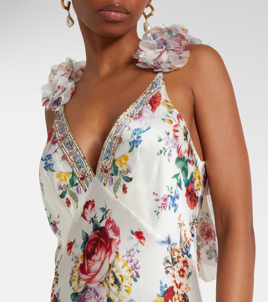 Embellished floral silk slip dress
