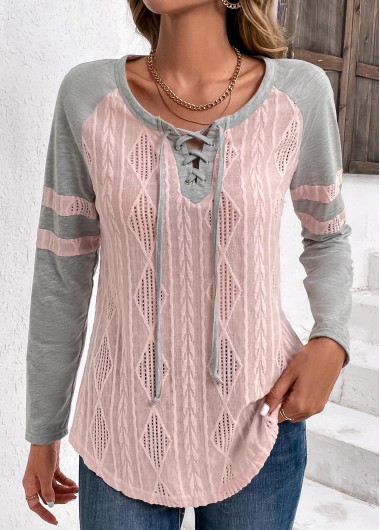 Modlily Light Pink Twisted Long Sleeve T Shirt