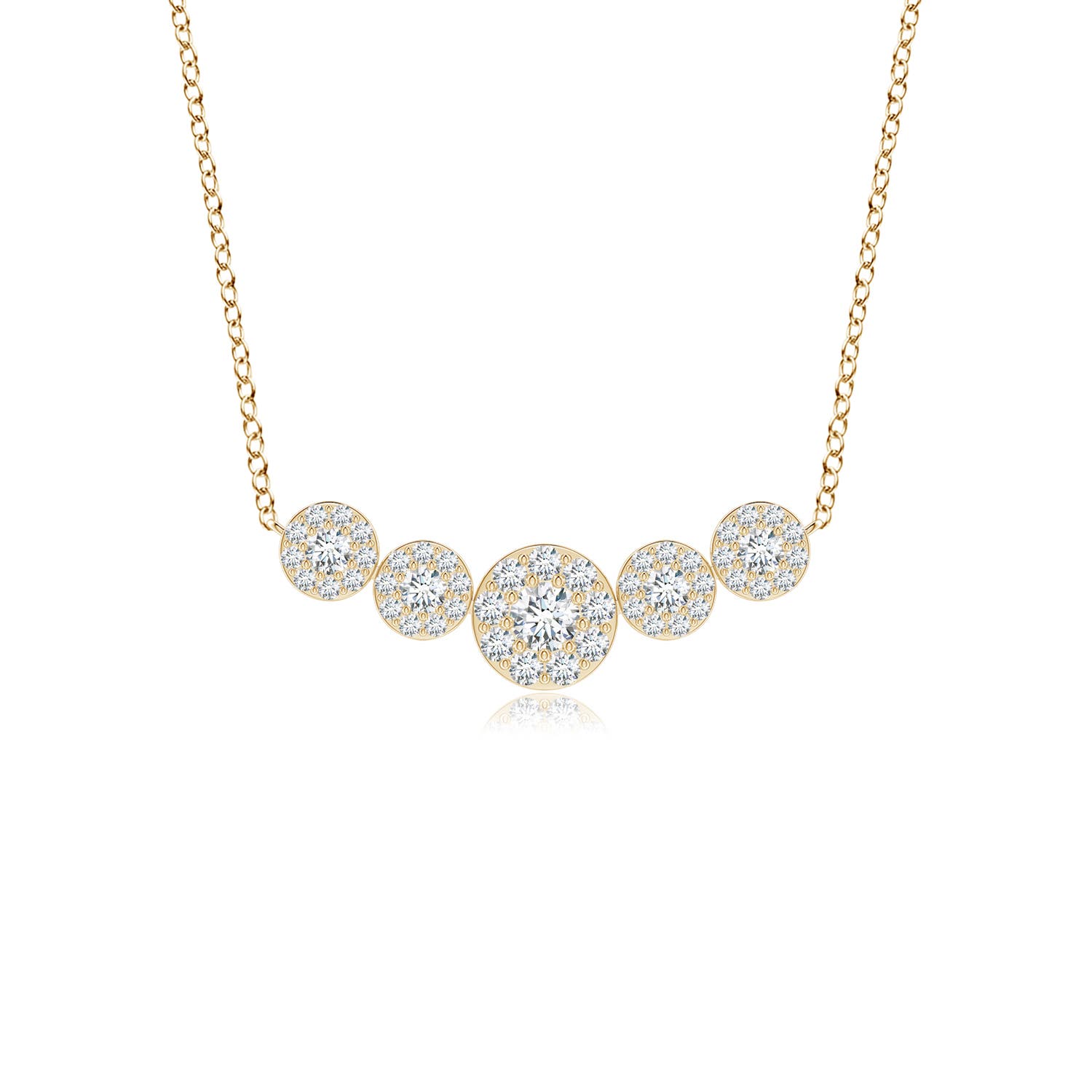 Angara 1.01 Carats Lab-Grown Graduated Five Stone Diamond Halo Necklace in 18K Yellow Gold