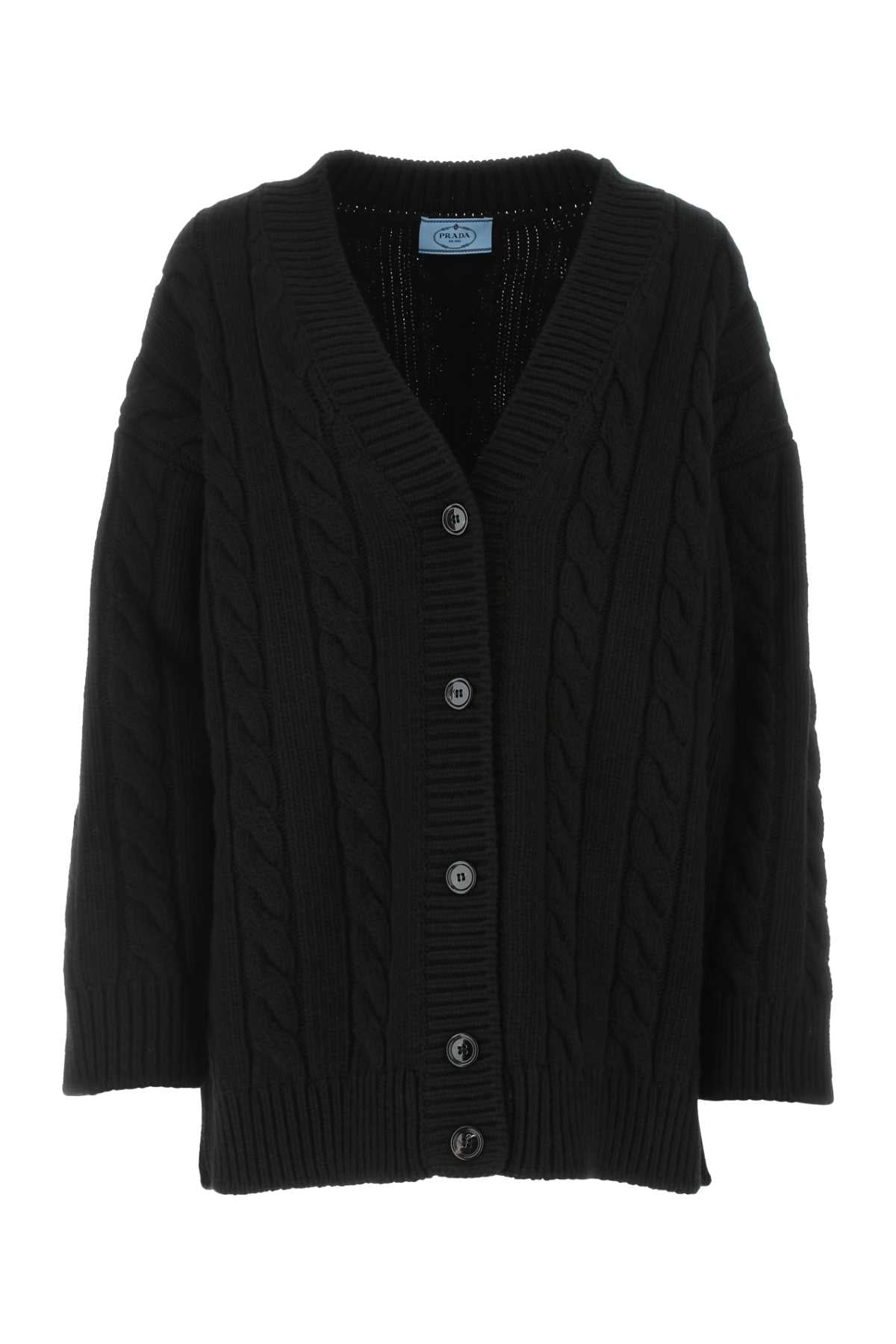 Cable-Knit Wool Blend Cardigan — Black
