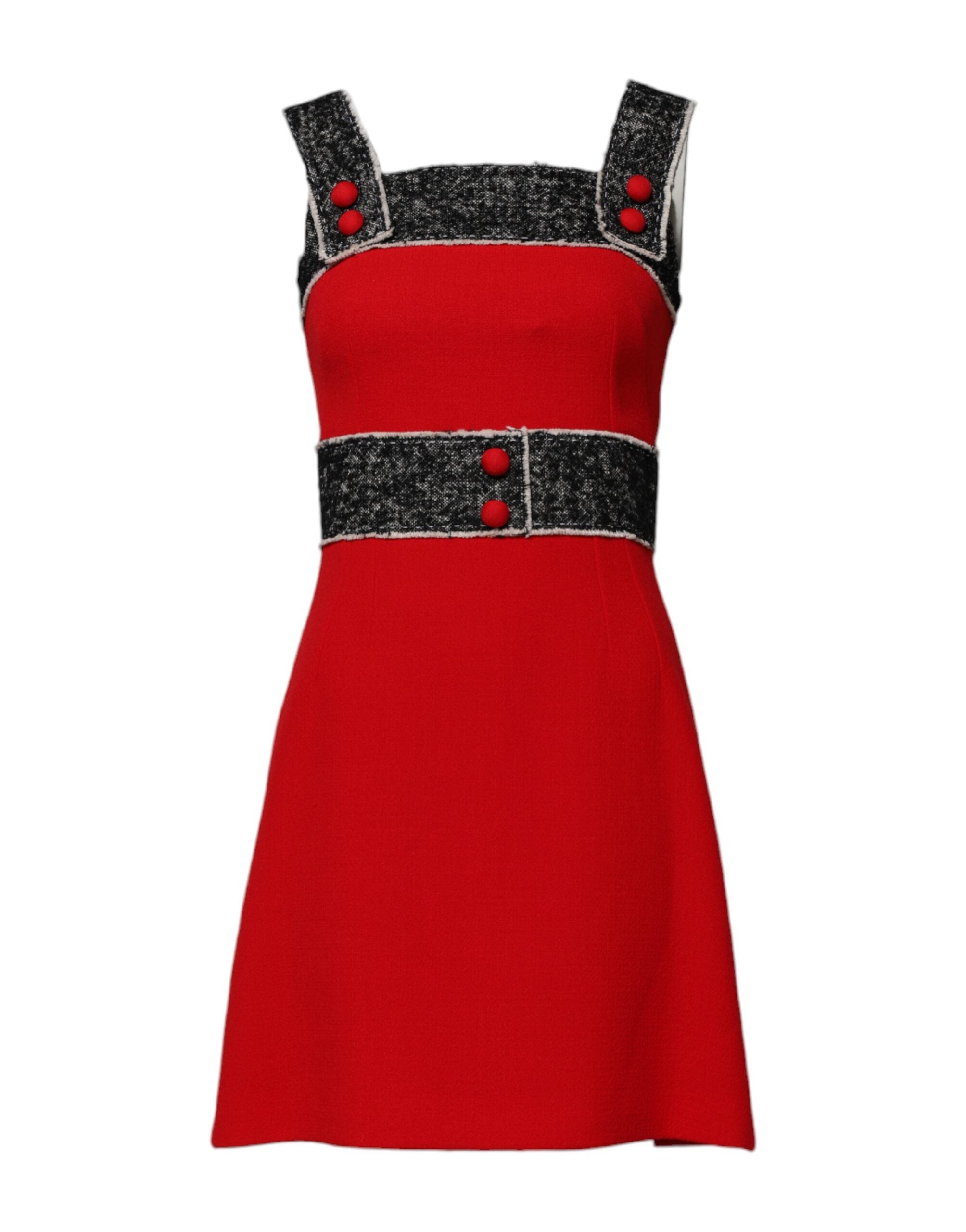 Wool Tweed-Trimmed Dress — Red