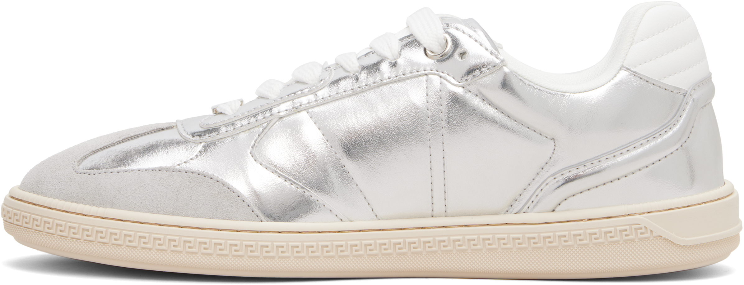 Silver Greca Court Metallic Sneakers