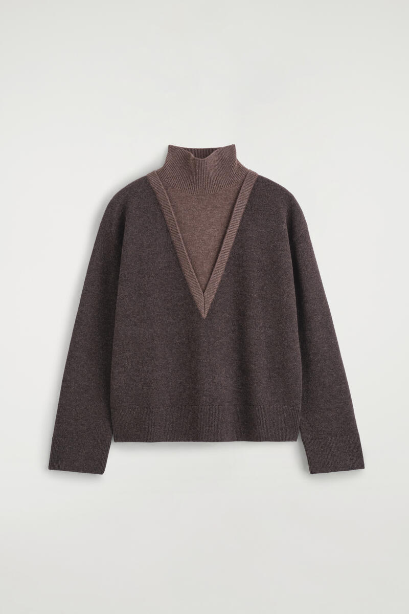 Layered Mock-Neck Merino Wool Sweater