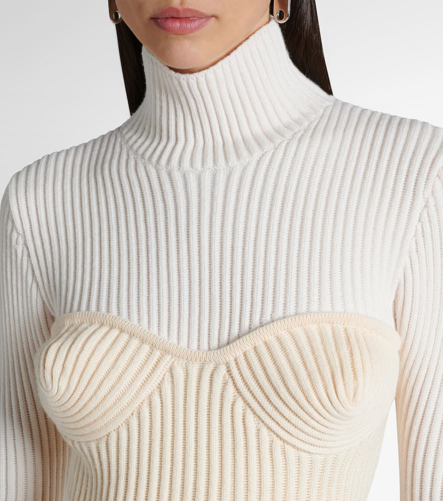 Ribbed-knit wool-blend turtleneck sweater