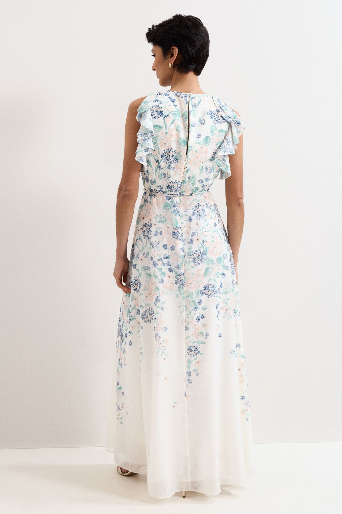 Phase Eight Rachel Floral Ruffle Detail Maxi Dress In Off White