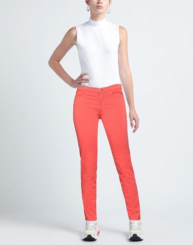 Woman Pants Tomato red Size M Cotton, Elastane