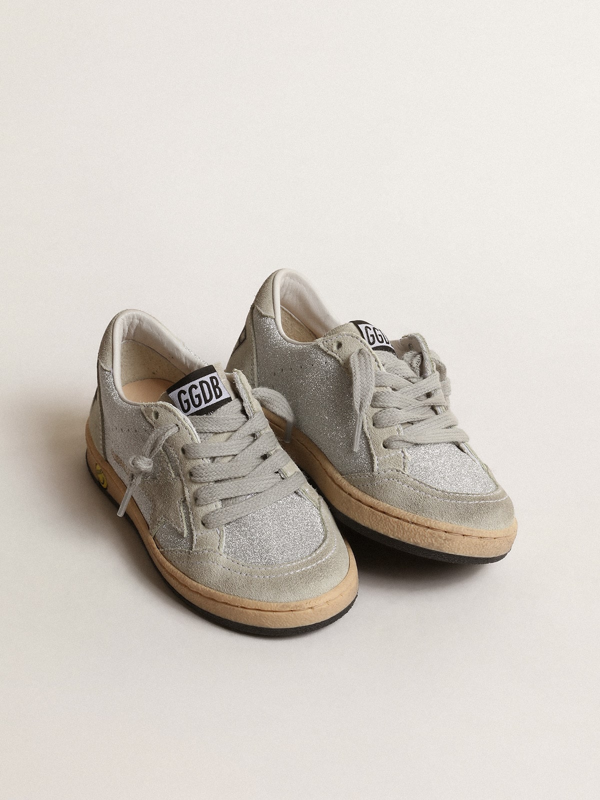 Golden Goose - Ball Star Young In Glitter With Ice-gray Suede Inserts, , Size: 28