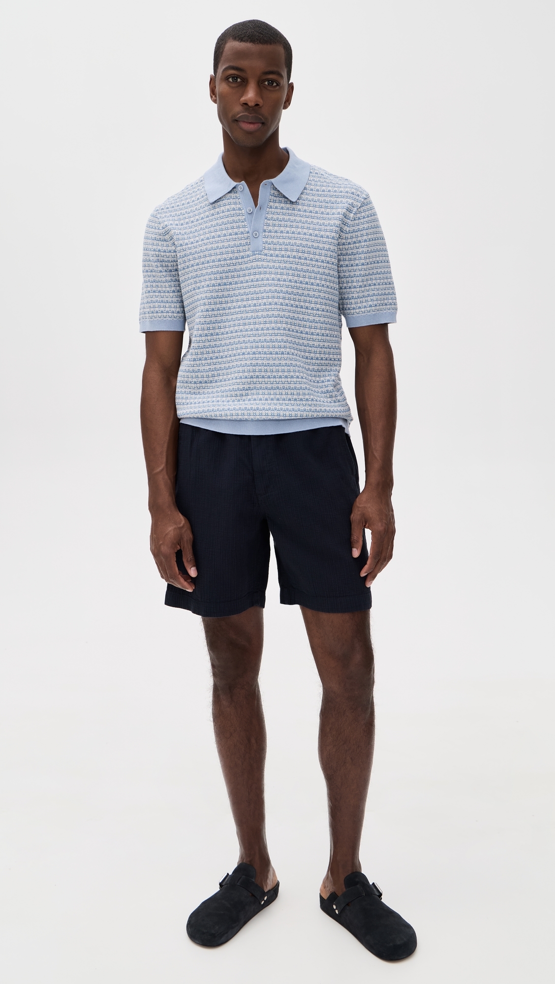 Mini Geo Naples Knit Polo Light Blue