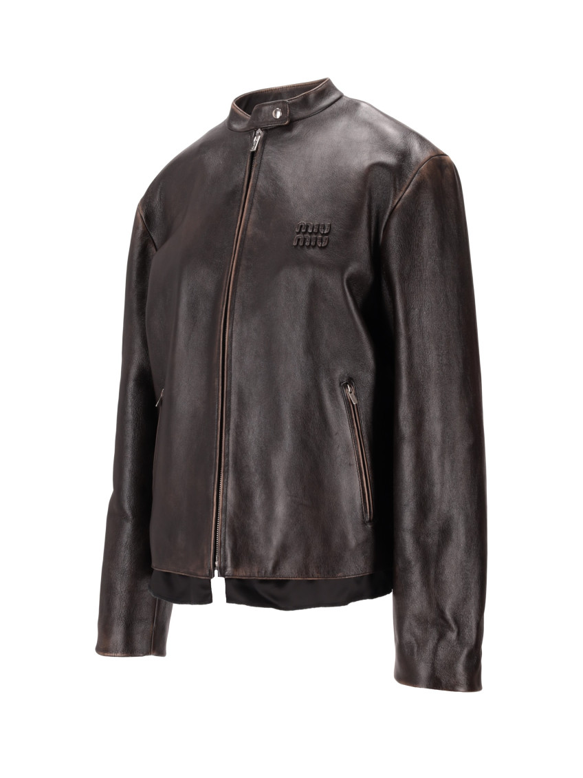 Miu Miu - leather jacket with stand collar and pocket