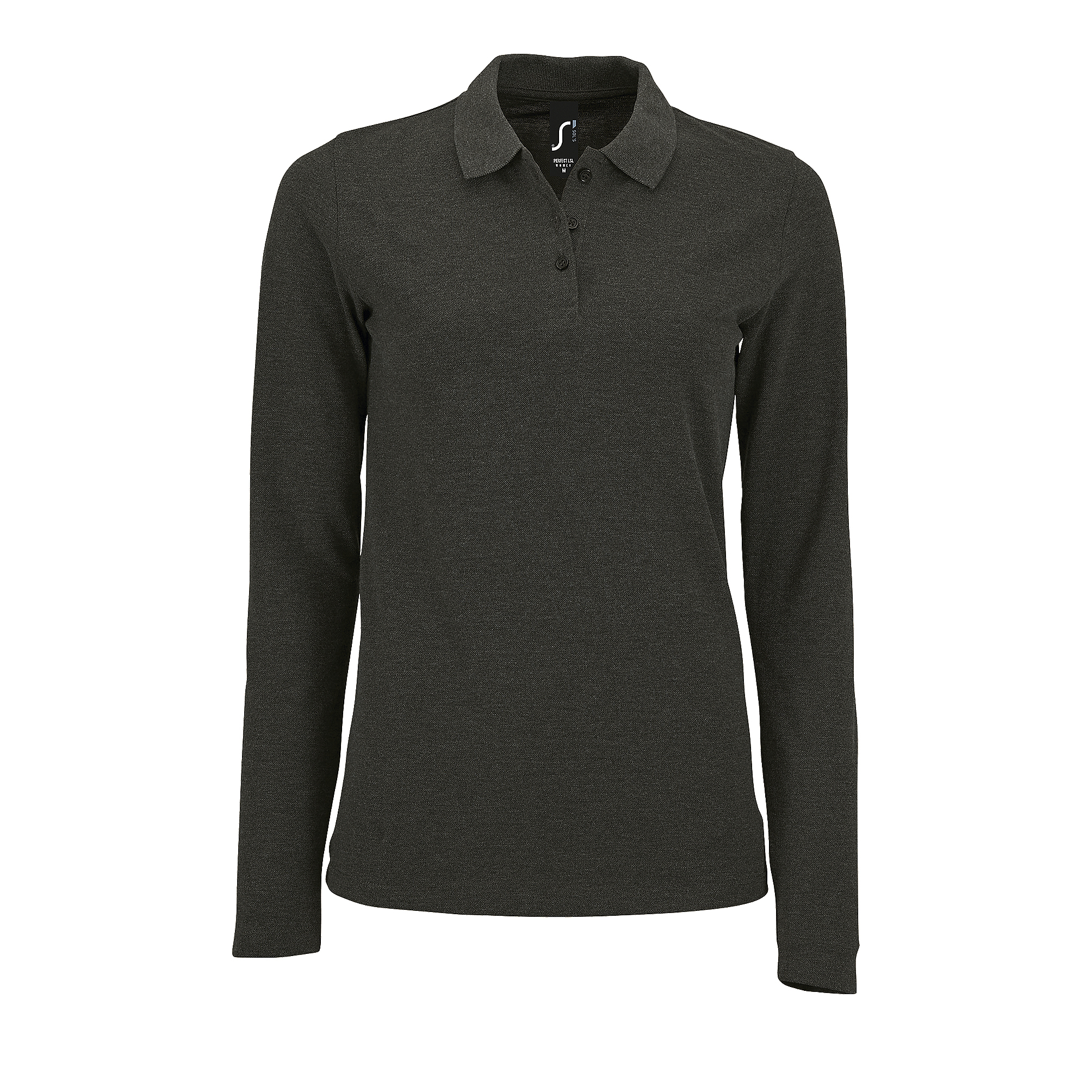 SOLS Womens/Ladies Perfect Long Sleeve Pique Polo Shirt (Charcoal Marl)
