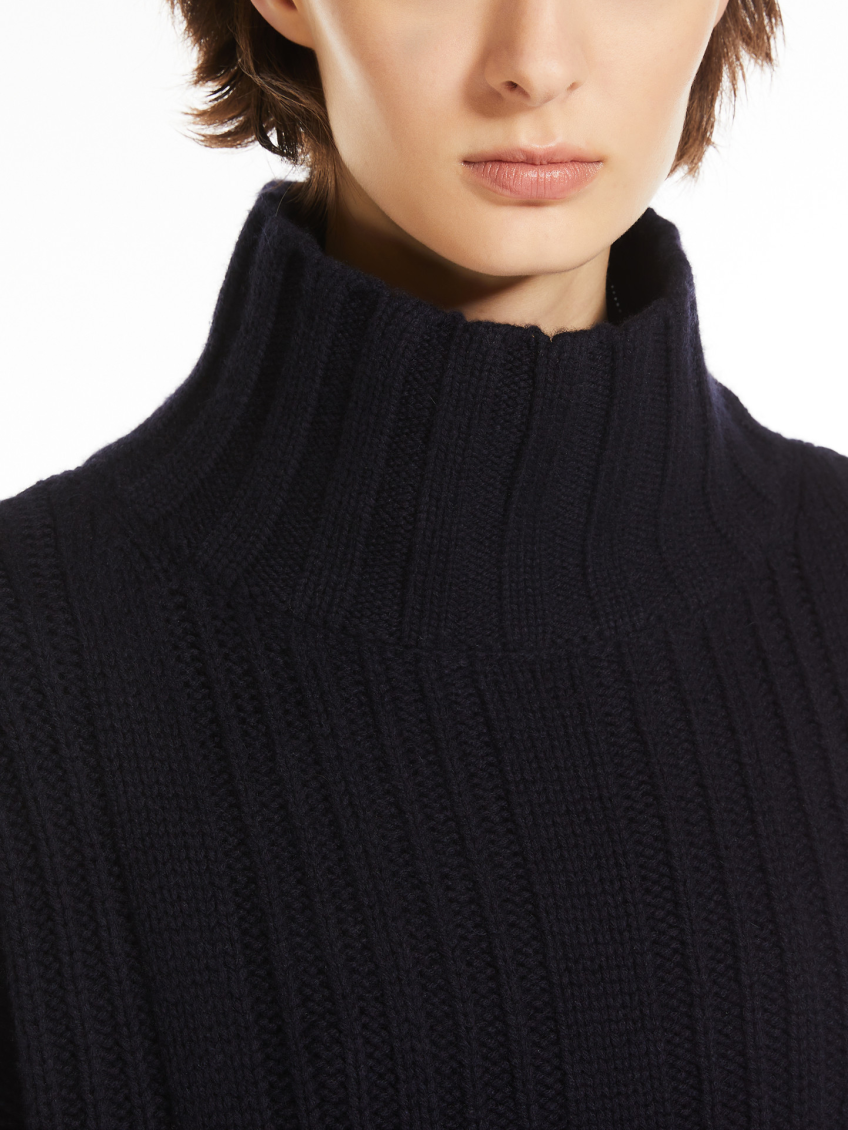 Navy Blue Wool And Cashmere Polo-neck Jumper