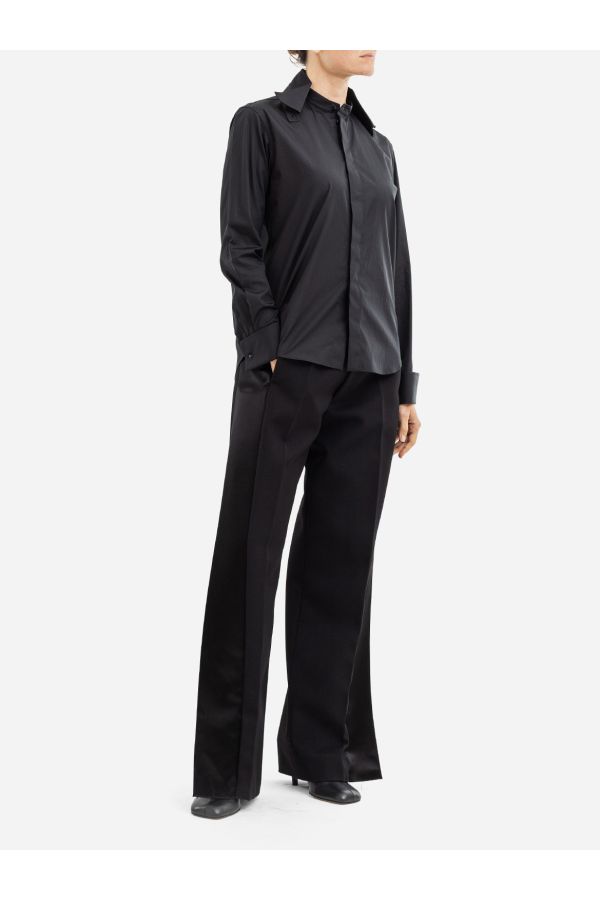 Satin-Finish Tuxedo Shirt — Black