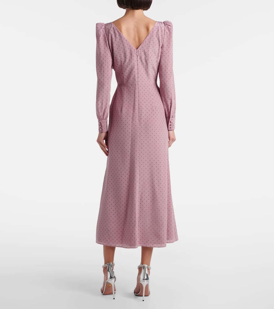 Polka-dot ruffled silk midi dress