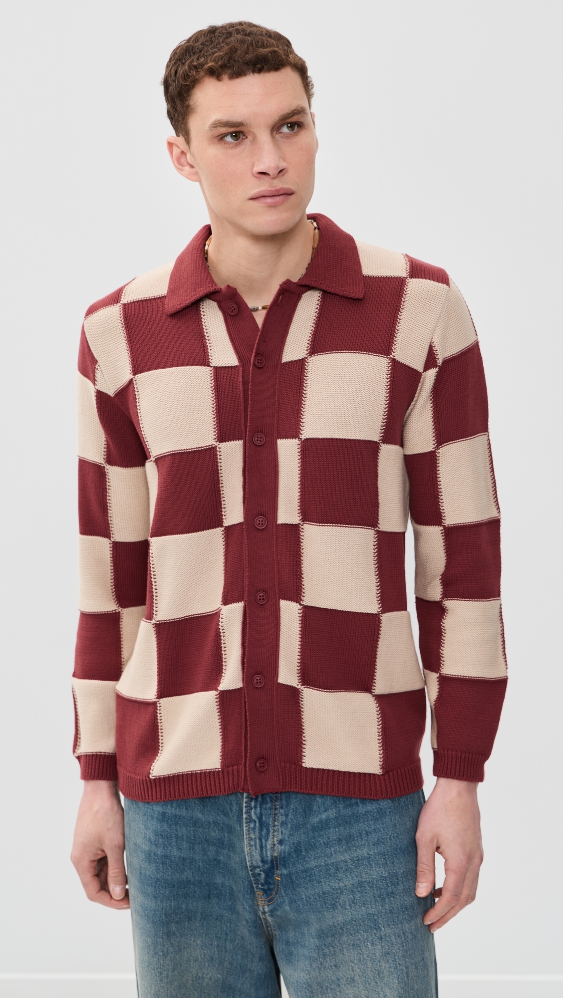 Square Patchwork Sweater Red/Sand