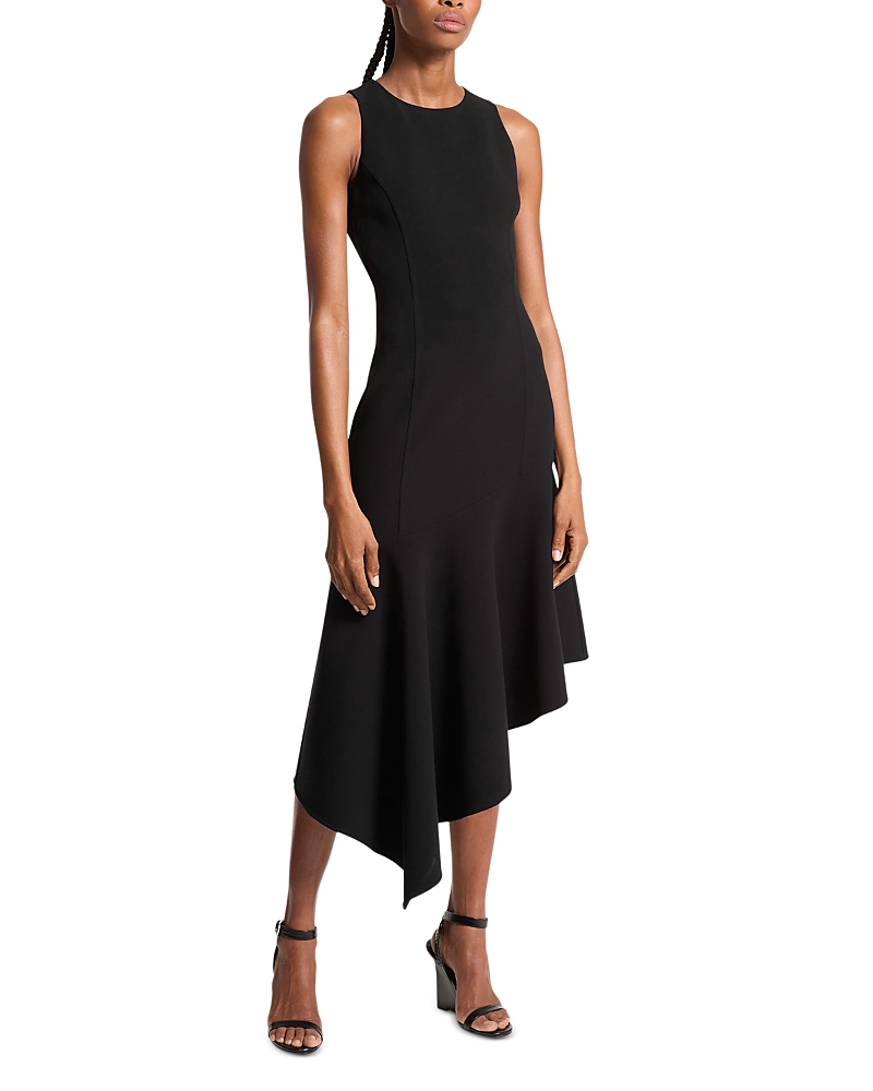 Barathea Sleeveless Wool Blend Asymmetrical Midi Dress
