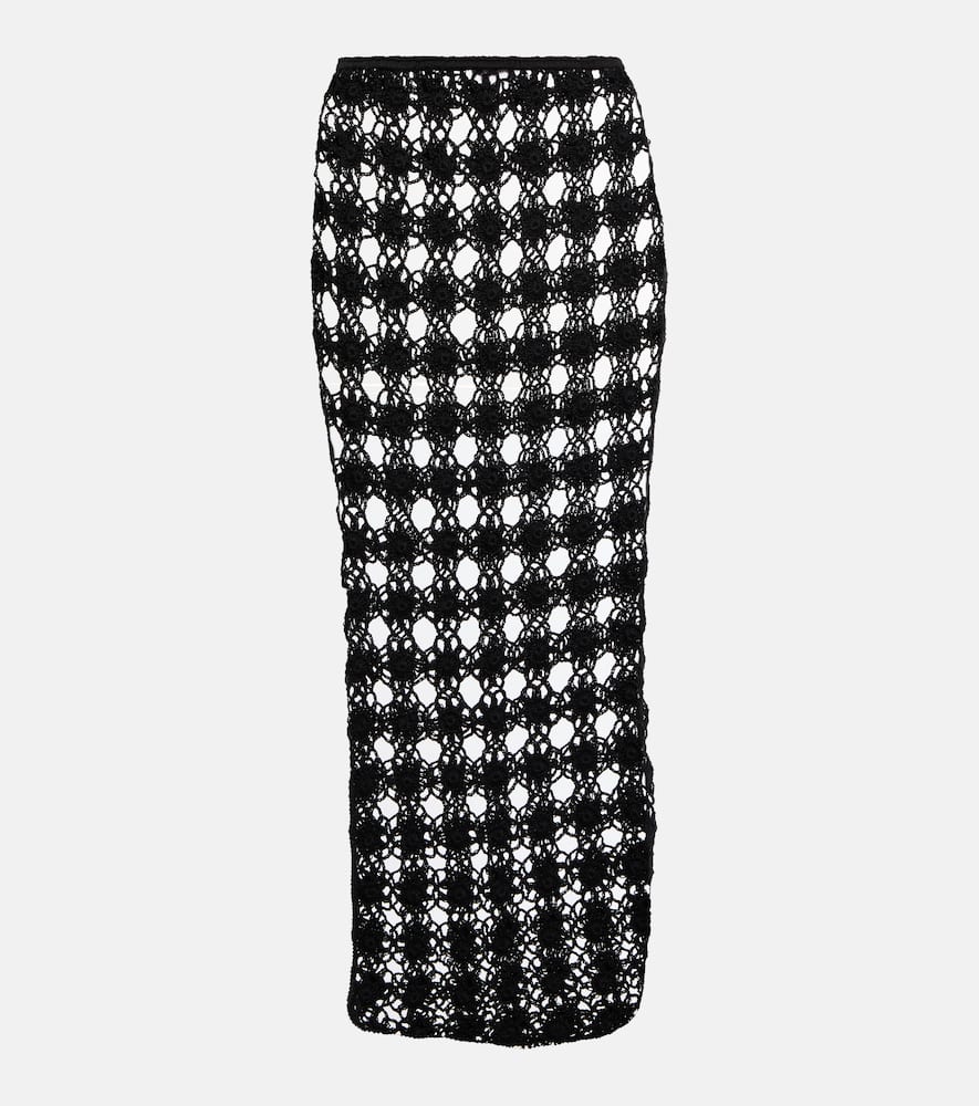 Open-knit cotton midi skirt