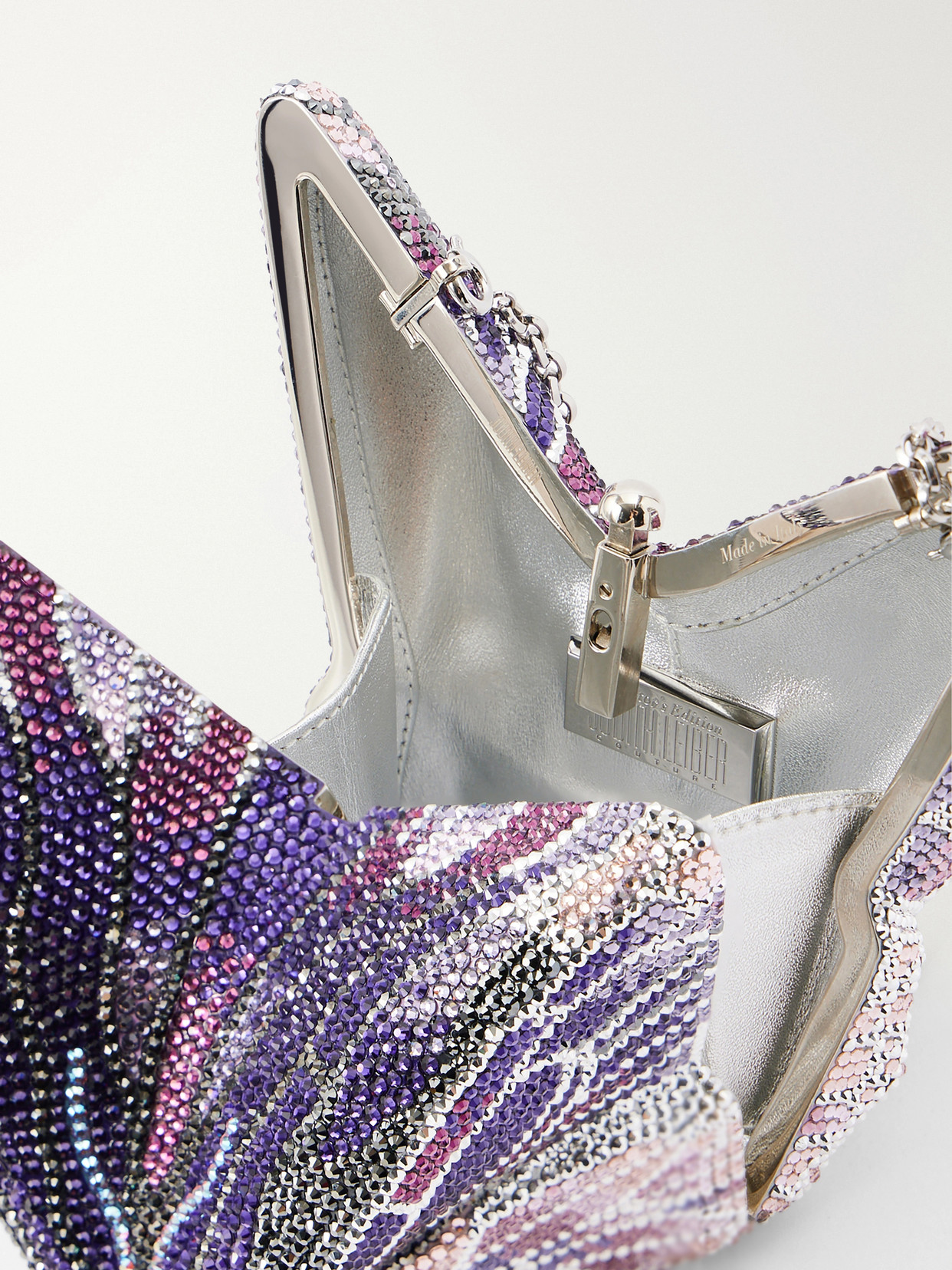 Butterfly Crystal-embellished Silver-tone Clutch - Purple