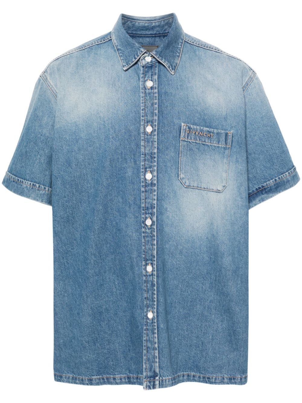 Classic-collar denim shirt - Blue