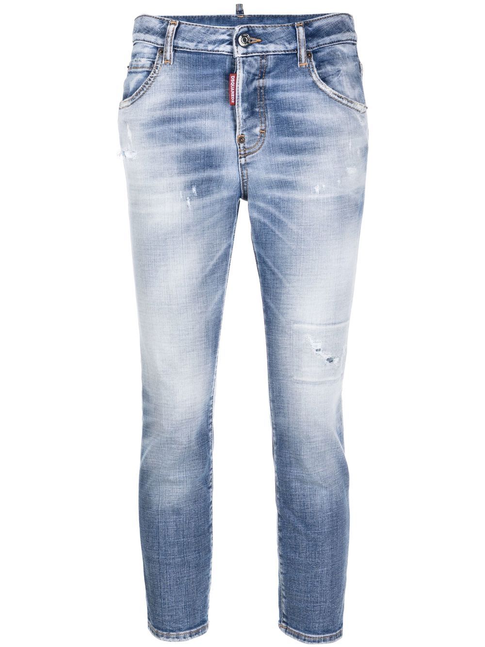 Distressed-effect cropped jeans - Blue