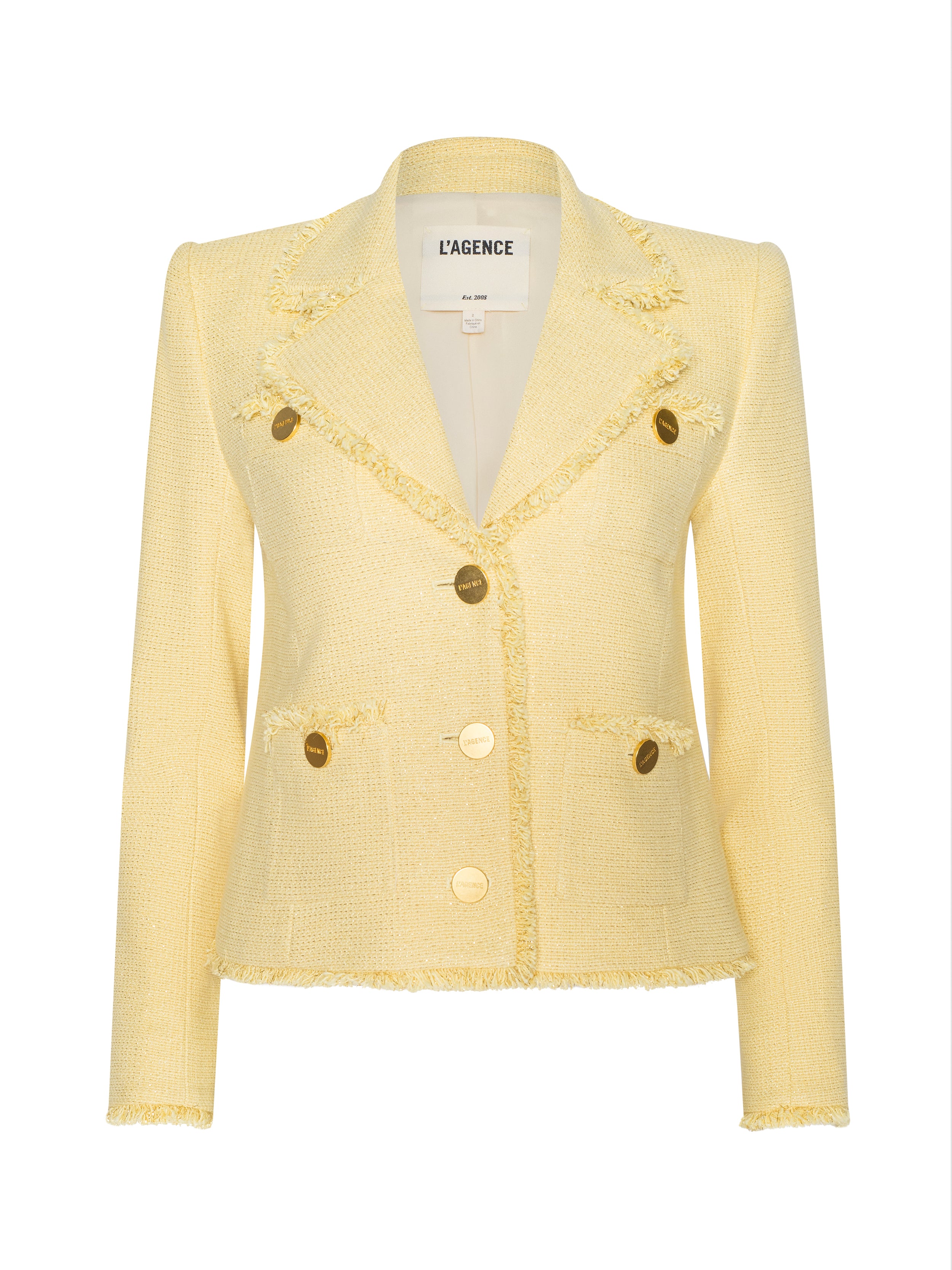 Sylvia Tweed Jacket In Pale Yellow/light Gold