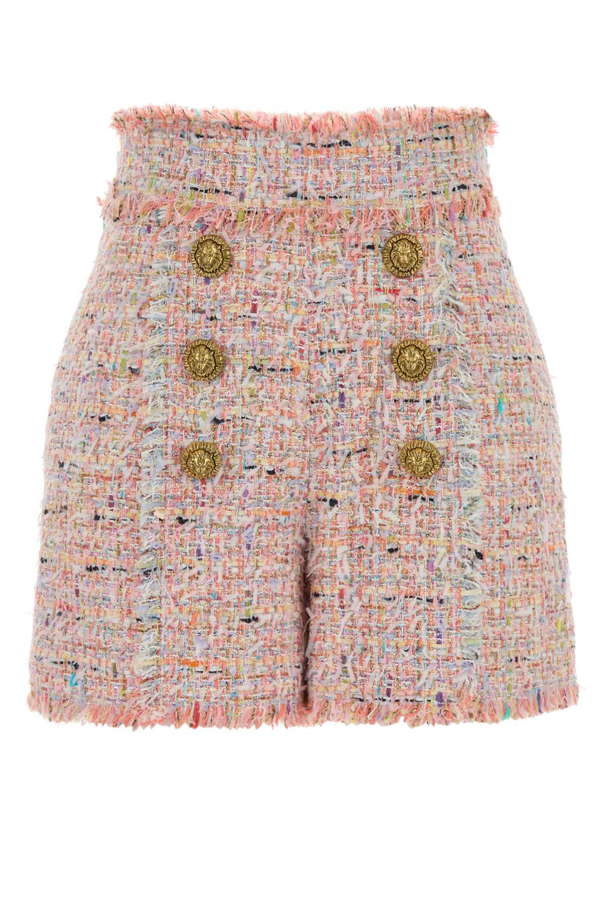 Tweed with Gold Buttons Bermudas — Pink